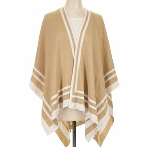 Ralph Lauren Cream and Tan Striped Knit Poncho